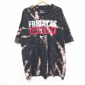 XL/古着 ナイキ NIKE 半袖 ブランド Tシャツ メンズ FRIDAY クルーネック 黒他 ブラック ブリーチ加工 23aug19 中古