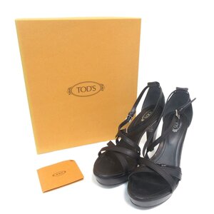 新品同様 TOD’S トッズ レザー クロスストラップ ハイヒール サンダル サイズ37 1/2 24.5cm相当 ブラック