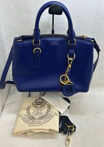 YT1120 LAUREN RALPH LAUREN ローレンラルフローレン ハンド ショルダーバッグ 2way ネイビー ブルー ロゴ 極美品