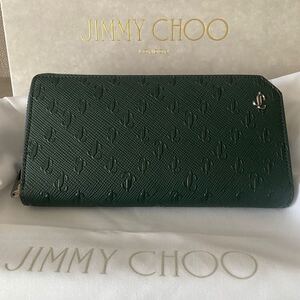 極美品 JIMMY CHOO ジミーチュウ Carnaby カーナビー 85,800円 長財布 ジップーウォレット ラウンドジップ メンズ レディース JCロゴ 緑色