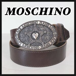 ☆MOSCHINO☆ モスキーノ ベルト バックルベルト レザーベルト ブラウン 茶色 レザー 星 スター ハート レディース 女性 送料無料