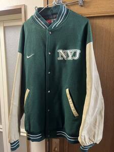 レア NIKE NFL NEWYORK JETS ニューヨークジェッツ スタジアム ジャンパー 袖レザー 革 スタジャン ナイキ ジャケット XL 90s