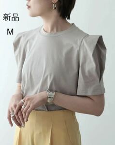 赤字セール シルケットパワショルデザインカットソーTシャツ　グレージュ　M