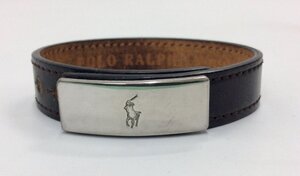 POLO RALPH LAUREN ポロ ラルフ ローレン ブレスレット レザー ダークブラウン シルバー金具 ロゴプレート アクセサリー　 K1118