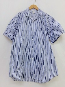 COMME des GARCONS SHIRT コムデギャルソン シャツ 半袖ストライプ切替シャツ ブルー 綿75% ポリエステル25% L S14067X