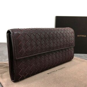 送料込み！ 美品 BOTTEGAVENETA 長財布 ラムスキン 赤茶 箱付き 386