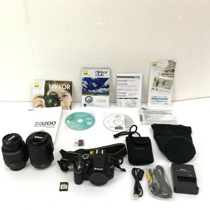 □【同梱不可】【60】中古品 Nikon ニコン D3200 デジタル一眼レフカメラ 18-55mm 55-200mm VR DXズームレンズ付 レンズ2個付 動作確認済