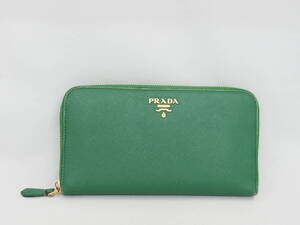 PRADA プラダ レザー グリーン ラウンドファスナー 長財布 /B8122