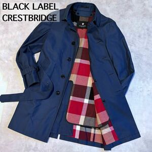 M ブラックレーベルクレストブリッジ チェック ステンカラーコート　ライナー付き　BLACK LABEL CRESTBRIDGE ネイビー　 トレンチコート