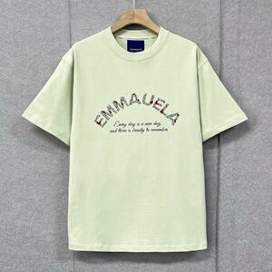 高級・半袖Tシャツ 定価2万◆Emmauela・イタリア・ミラノ発◆コットン100％ 速乾 吸汗 薄手 バラ ロゴ カットソー 定番 男女兼用 XL/50