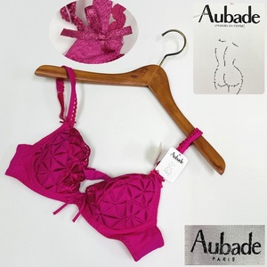 /B85/ Aubade KISS ピンク系 パデッドブラ ブラジャー タグ レディース フランス フクシア リボン上品 大人可愛い下着 オーバドゥ