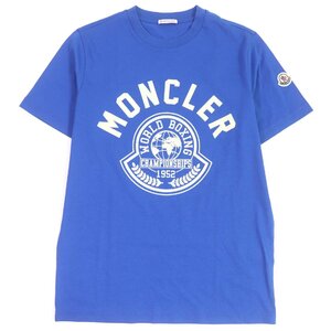 未使用品□MONCLER モンクレール 2022年製 SS TSHIRT コットン100％ フロッキーロゴ クルーネック 半袖Ｔシャツ ブルー S 正規品 メンズ