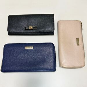 ◆FURLA フルラ　長財布　3点セット◆　サフィアーノレザー　ロゴ金具　ブラック×ネイビー×ライトピンク 【USED】 0918