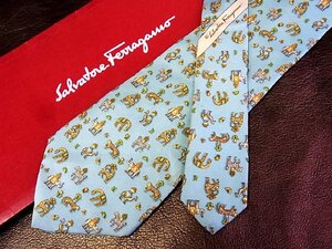 ♪今週の特売980円～♪1373W♪状態並品【Ferragamo】フェラガモ【象 トラ シマウマ 動物 柄】ネクタイ♪