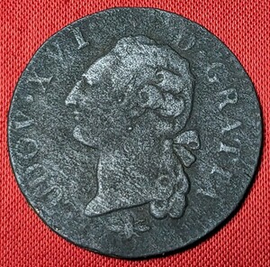 フランス　1ソル青銅貨　1791年D　【ミツバチ・ルイ16世】　 　　玉ちゃんNo.3159