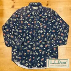 シャツ 古着 80s L.L.Bean 総柄 コーデュロイ ネルシャツ ビーン