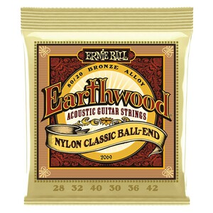 アーニーボール ERNIE BALL 2069 Earthwood Folk Nylon, Clear ＆ Gold Ball End, 80/20 Bronze 28-42 Gauge クラシックギター弦