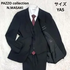 【美品】PAZZO セットアップスーツ 3ピース ブラック YA5