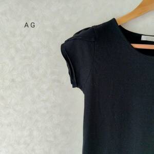 AG by aquagirl エージーバイアクアガール フレンチスリーブ カットソー トップス インナー ショート丈 無地 ブラック サイズM SJ33