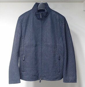 20AW 極美品 GIORGIO ARMANI ジョルジオアルマーニ イントレチャートラムレザー×メッシュ ジャケット ブルゾン 羊革 ネイビー メンズ 50