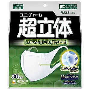 超立体マスク 風邪・花粉用 不織布マスク 日本製 大きめサイズ 30枚入 ノーズフィットつき 〔PM2.5対応 日本製〕