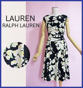 【ローレン　ラルフローレン】フラワープリントワンピース　花柄　フィット＆フレア　LaurenRalphLauren　ストレッチ　伸縮性　