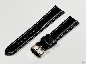 ラグ幅：20mm ブラック コードバン 本革 レザーベルト ハンドメイド ローズ尾錠付き レザーバンド 腕時計ベルト LB101 