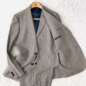 【SARTORIA DEL GROSSO × Luigi Botto】スーツ　セットアップ　スリーピース　ギンガムチェック　XL　背抜　サイドベンツ　毛　綿　80