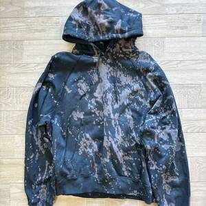 ★ 1品限定 オリジナル 未着用 ★ XL ショート スウェット パーカ BLUE 3シーズン HOODIE ブリーチ マーブル タイダイ 加工 one wash ★