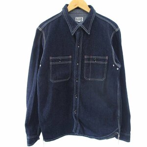 ザ フラットヘッド THE FLAT HEAD UNION MADE デニムシャツ 長袖 ラウンドカット コットン インディゴブルー 青系 40 L位 メンズ