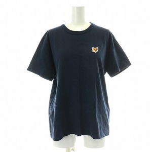 メゾンキツネ MAISON KITSUNE フォックスヘッドパッチクラシックＴシャツ カットソー 半袖 クルーネック ロゴ刺繍 S 紺 AW00103KJ0005