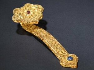  ▽鴻▽清・純銀塗金・花絲工芸・象嵌宝石吉祥如意置物 時代物 中国古美術 骨董品