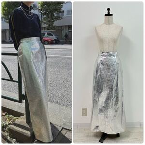 23aw 2023 AMERI アメリ UND CRACKED METALLIC TIGHT SKIRT クラックド メタリック タイト スカート シルバー 系 サイズ M 701