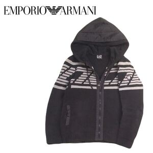 極美品 フワフワ極上 EA7 EMPORIO ARMANI 蓄熱保温 肉厚 ニット パーカー ジャケット カウチン メンズ エンポリオアルマーニ 黒 2501273