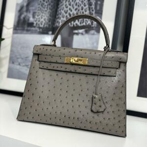 34814　HERMES エルメス ケリー28 オーストリッチ ムース