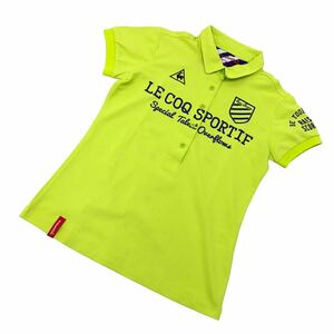 S208① le coq sportif スポルティフ ポロシャツ 半袖ポロ トップス Tシャツ 半袖 スポーツウェア レディース S ネオンカラー グリーン