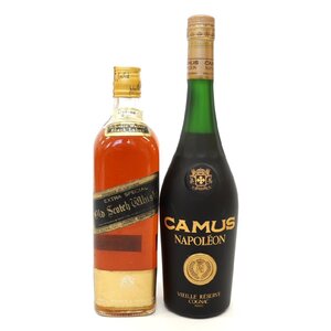 1円スタート 未開栓 お酒 2点セット Johnnie Walker ジョニーウォーカー ブラックラベル CAMUS カミュ ナポレオン スコッチ コニャック