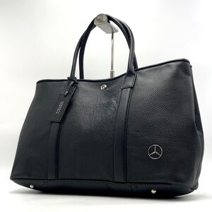 [数回使用のみ 極美品] BARNEYS NEW YORK バーニーズニューヨーク メルセデスベンツ メンズ ビジネス トートバッグ 肩掛け 総革 A4+PC可 黒