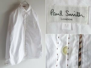 ビンテージ Paul Smith LONDON ポールスミス ロンドン ハンドステッチ マルチストライプパイピング ドレスシャツ M 白 日本製 ネコポス対応