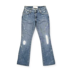 USA製◆paperdenim&cloth ペーパーデニム&クロス ダメージ&ブリーチ加工 ブーツカット フレア デニムパンツ ジーパン W23 アメリカ製