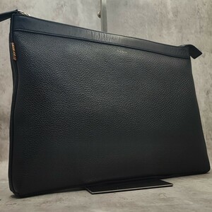 極美品●Paul Smith ポールスミス メンズ マルチストライプ 2way クラッチバッグ セカンドバッグ ロゴ シボ革 レザー 黒 ブラック A4可 