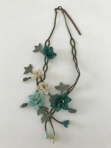 オヤ ネックレス 手編み 花 トルコ 伝統手芸 アクセサリー ハンドメイド イーネオヤ アシンメトリー ターコイズ グリーン◇送料無料◇