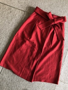 ★定価2万UNTITLEDアンタイトルリボンベルト付きふんわりスカート0★赤