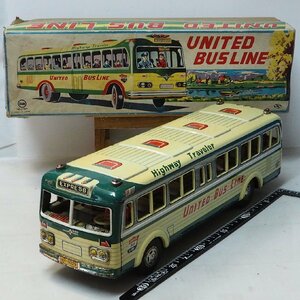 マルサン 林製作所【UNITED BUS LINE ユナイテッド バス ライン 動作確認済】当時物ブリキ自動車フリクションTIN TOY■MARUSAN【箱付】0826