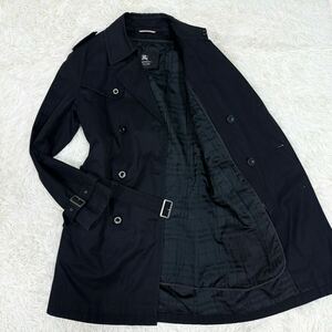 1円/美品 バーバリーブラックレーベル BURBERRY BLACK LABEL トレンチコート ノバチェック ストライプ ダブル ライナー ベルト ブラック L