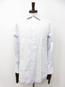 美品【シップス SHIPS】111-13-4414 織柄 コットン slim fit ワイドカラー 長袖シャツ (メンズ) size40 ライトブルー系 □35MK4303□