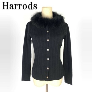 LA3339 ハロッズ 長袖カーディガン アンゴラ Harrods ブラック ファー 取り外し可能カシミヤ ラビット 黒 M