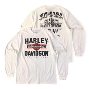 Mサイズ　ハーレーダビットソン　Harley　 Tシャツ　ロンT　長袖　白　ヴィンテージ　グランジ　バイク　ツーリング　モーターサイクル