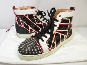 極美品 【クリスチャンルブタン Christian Louboutin】スパイクスタッズ ハイカットスニーカー 靴 (メンズ) size41.5 黒×赤 □30MZA6127□