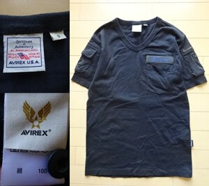 【AVIREX】Vネック ファティーグ Tシャツ ブラック SIZE:SMALL (アヴィレックス,ミリタリー,フライト,上野商会)